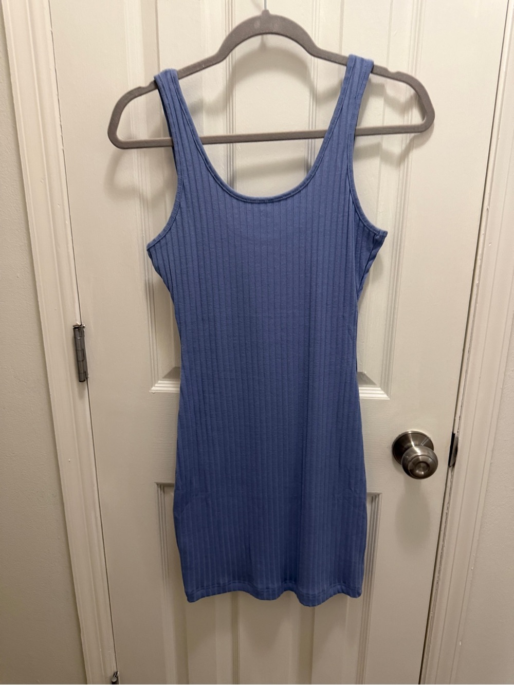 Scoop Neck Ribbed Tank Dress - Blue
